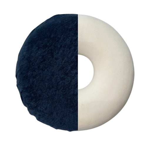 Coussin rond en latex, avec housse en éponge bleue