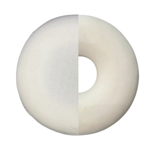 Coussin rond en latex, avec housse en tissu éponge blanc