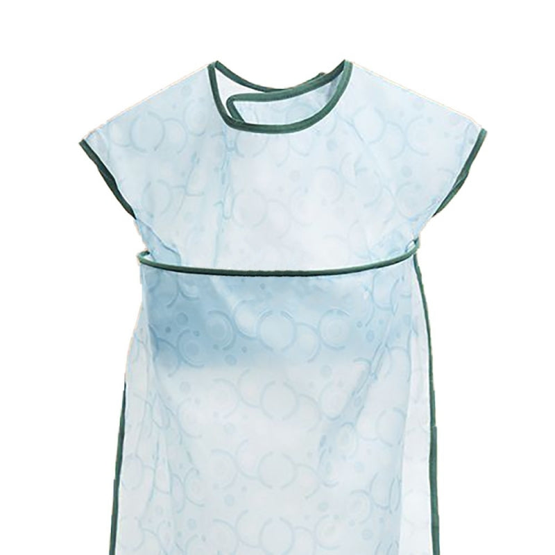 Bib with buttoned catch pocket, turquoise patterned